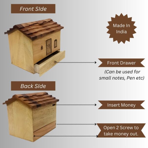 Wooden House Shaped Piggy Bank - Image 4