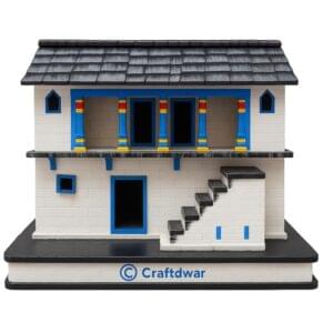 Front view of Craftdwar Uttarakhand Pahadi House Miniature handcrafted in white MDF wood